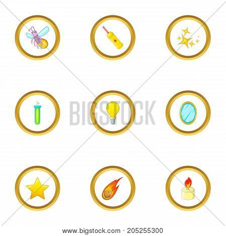 Energy of light icons set. Cartoon style set of 9 energy of light vector icons for web design