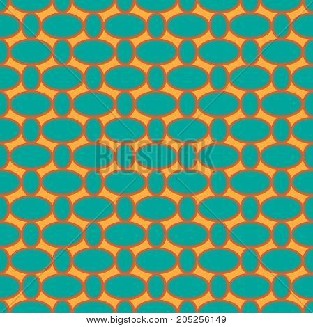 Seamless abstract geometric simple vector pattern with oval elements in turquoise and orange colors