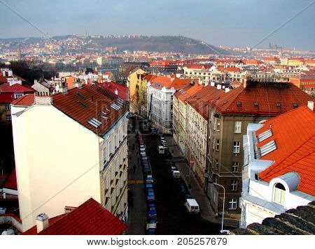 Buildings in old Prague. View from the roof.