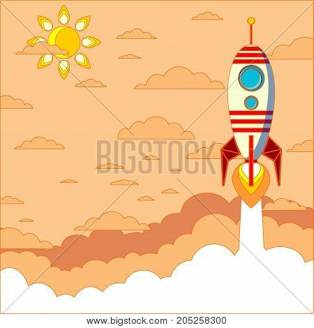 Rocket launch, ship.vector illustration concept of business launch product on a market.