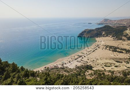 Aerial view of Tsampika beach, Rhodes island, Greece