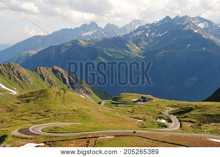 View over Grossglockner High Alpine Road in Austria from Hochtor mountain, 2504m.