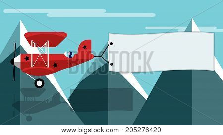red plain with banner in the mountains