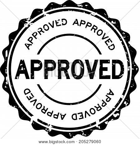 Grunge black approved wording round rubber seal stamp on white background