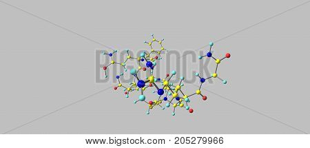 Desmopressin or DDAVP is a medication used to treat diabetes insipidus bedwetting hemophilia A. 3d illustration