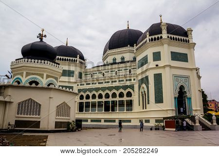 MEDAN, INDONESIA - SEPTEMBER 19: Great Mosque of Medan or Masjid Raya Al Mashun is a mosque located in Medan, Indonesia. The mosque was built in the year 1906 and completed in 1909 and one of the largest mosques in Medan