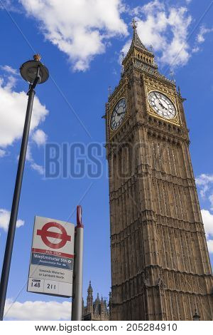 LONDON UK - AUGUST 11 2013; The Big Ben photographed from the Westminster Bus Station