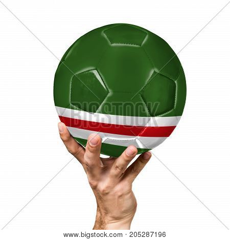soccer ball with the image of the flag of Chechen Republic of Ichkeria, ball isolated on white background.