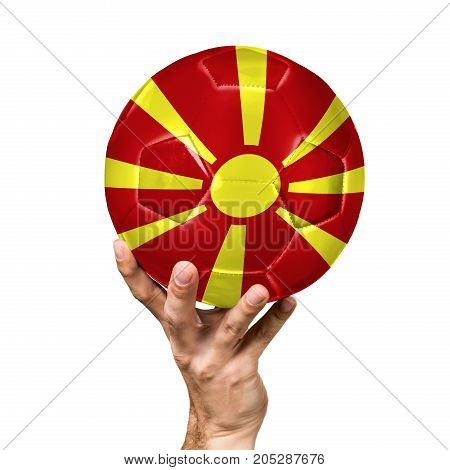 soccer ball with the image of the flag of Macedonia, ball isolated on white background.