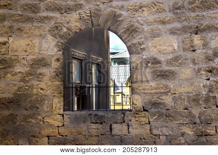 Old windows of the old city in the early morning