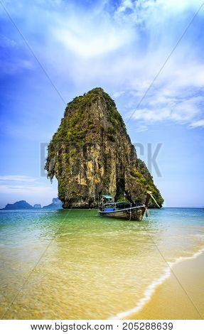 Boat on the beach at krabee Thailand