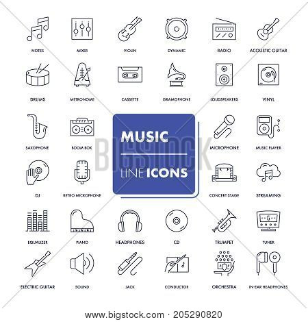 Line icons set. Music pack. Vector illustration.