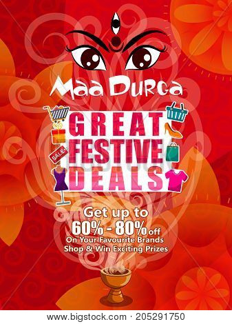 Happy Durga Puja India holiday festival deal promotion background. Vector illustration