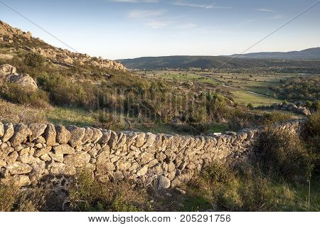 Stone wall. Photo taken in Sierra de los Porrones, El Boalo, Guadarrama Mountains, Madrid, Spain