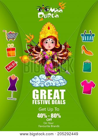 Happy Durga Puja India holiday festival deal promotion background. Vector illustration