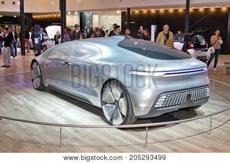 Frankfurt-September 20: Mercedes-Benz F015 Luxury in Motion concept car at the Frankfurt International Motor Show on September 20 2017 in Frankfurt