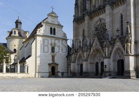 OLOMOUC, CZECH REPUBLIC - AUGUST 25, 2017: Gothic cathedral in the old town of Olomouc on August 25, 2017.