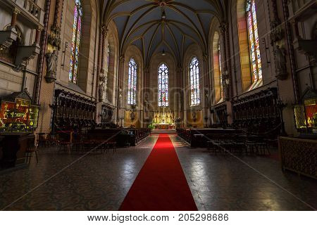 OLOMOUC, CZECH REPUBLIC - AUGUST 25, 2017: Gothic cathedral in the old town of Olomouc on August 25, 2017.