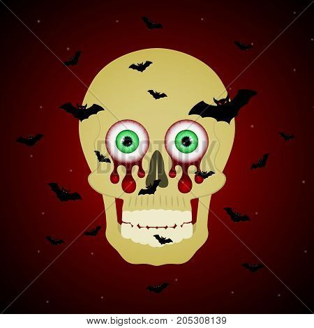 Halloween Blood Eyeball Skull Flying Bat Background