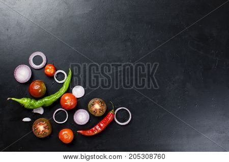 Spices And Herbs For Cooking Dinner - ,slised Tomato, Onion, Salt, Pepper, Garlic.