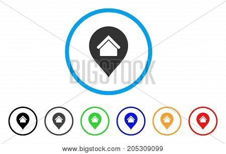 Residence Marker rounded icon. Style is a flat residence marker gray symbol inside light blue circle with black, gray, green, blue, red, orange variants.