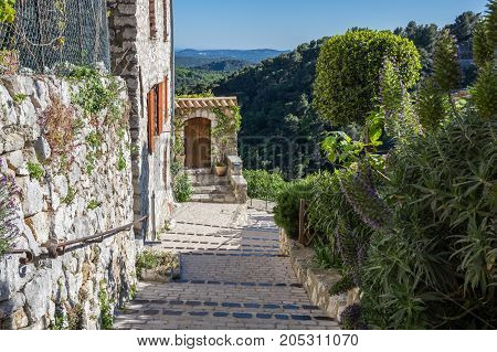 Street of Tourrettes-sur-Loup a medieval village in the Alpes-Maritimes department in southeastern France