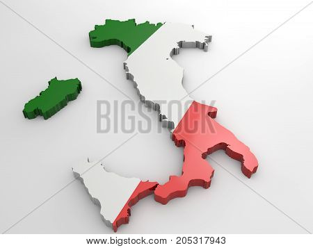 Italy 3d flag map, isolated on white background. 3d render