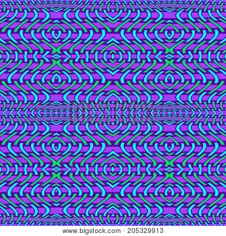 Abstract geometric background. Regular pattern with wiggly lines light blue, green and purple.