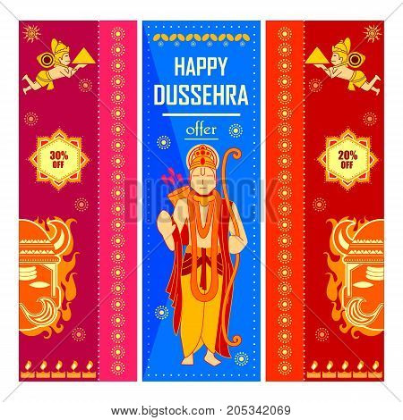 vector illustration of Lord Rama killing Ravana in Happy Dussehra festival offer