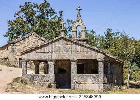 A small chapel in a abandoned village in the countryside of Galicia North of Spain. Xures Natural Park.