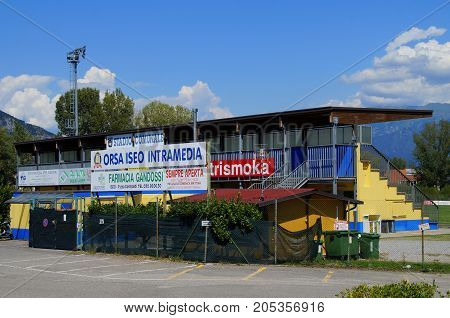 Iseo, Italy - August 16, 2017:Soccer stadium of Iseo (Stadio Comunale) 