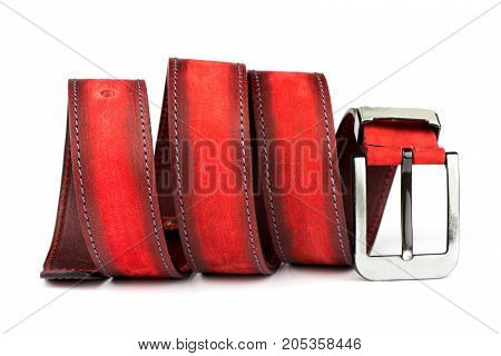 belt for jeans, a red belt, a belt on a white background