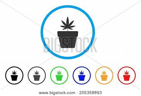 Cannabis Pot rounded icon. Style is a flat cannabis pot gray symbol inside light blue circle with black, gray, green, blue, red, orange color versions. Vector designed for web and software interfaces.