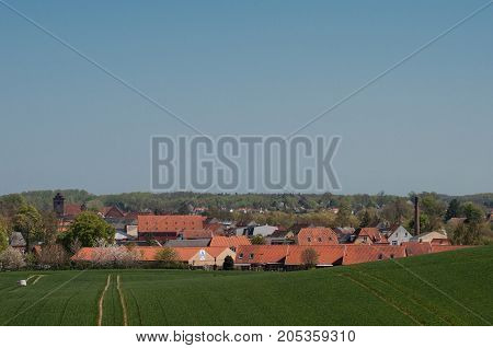 Town Praestoe And Hill Antonihoejen In Denmark