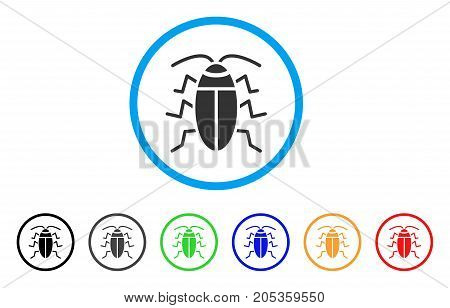 Cucaracha rounded icon. Style is a flat cucaracha grey symbol inside light blue circle with black, gray, green, blue, red, orange color versions. Vector designed for web and software interfaces.