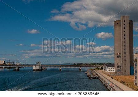 Vordingborg harbor in Denmark on a sunny day