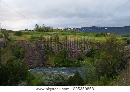 Glera River In A Canyon In Akureyri In Northern Iceland