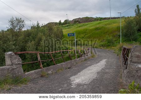 an old bridge over Glera river in Iceland. originally the main road now only for walking and biking