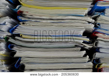 Extremely close up the stacking of office working documents