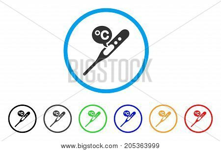 Temperature Celsius rounded icon. Style is a flat temperature celsius grey symbol inside light blue circle with black, gray, green, blue, red, orange variants.