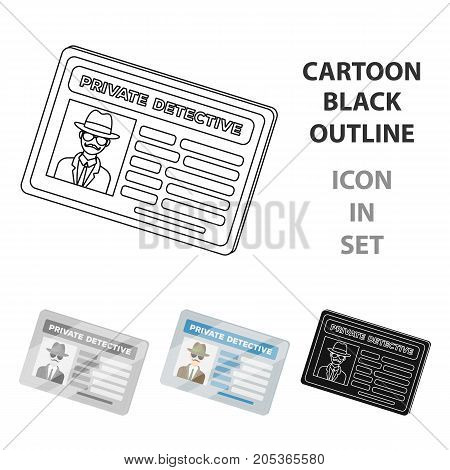 Documents of a private detective. Card that shows the personality of the detective.Detective single icon in cartoon style vector symbol stock web illustration.