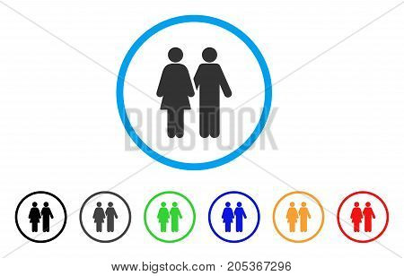 Adult Pair rounded icon. Style is a flat adult pair grey symbol inside light blue circle with black, gray, green, blue, red, orange versions. Vector designed for web and software interfaces.