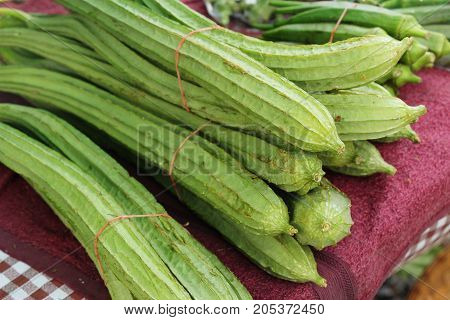 Fresh luffa acutangula for cooking in market