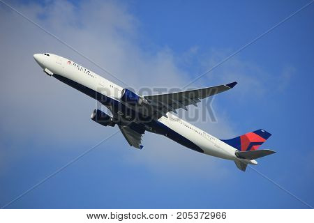 Amsterdam the Netherlands - September 23rd 2017: N807NW Delta Air Lines Airbus A330-323 takeoff from Kaagbaan runway Amsterdam Airport Schiphol