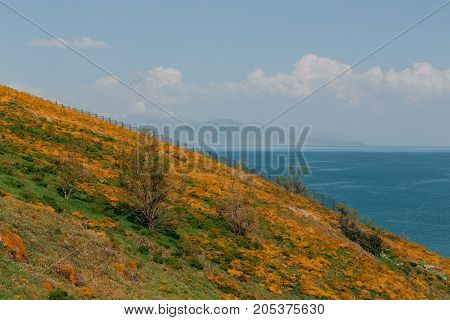 Lake Sevan, Armenia. horizontal shot in the afternoon