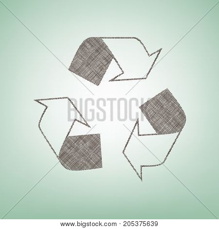 Recycle logo concept. Vector. Brown flax icon on green background with light spot at the center.
