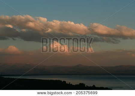 Lake Sevan, Armenia. horizontal shot in the evening