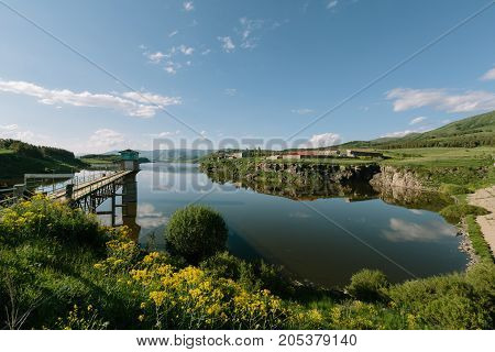 Aparan Reservoir Aragat region Armenia. horizontal shot in the afternoon