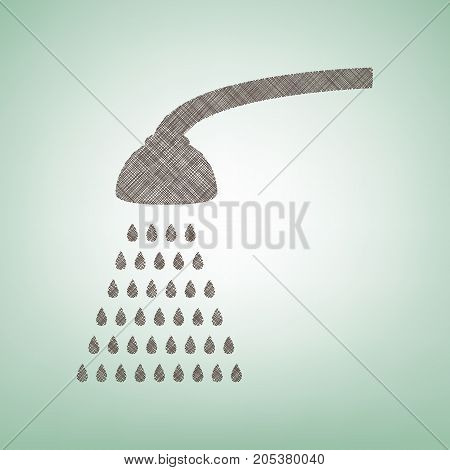 Shower simple sign. Vector. Brown flax icon on green background with light spot at the center.