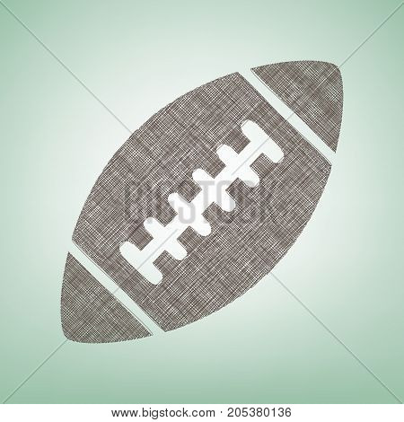 American simple football ball. Vector. Brown flax icon on green background with light spot at the center.